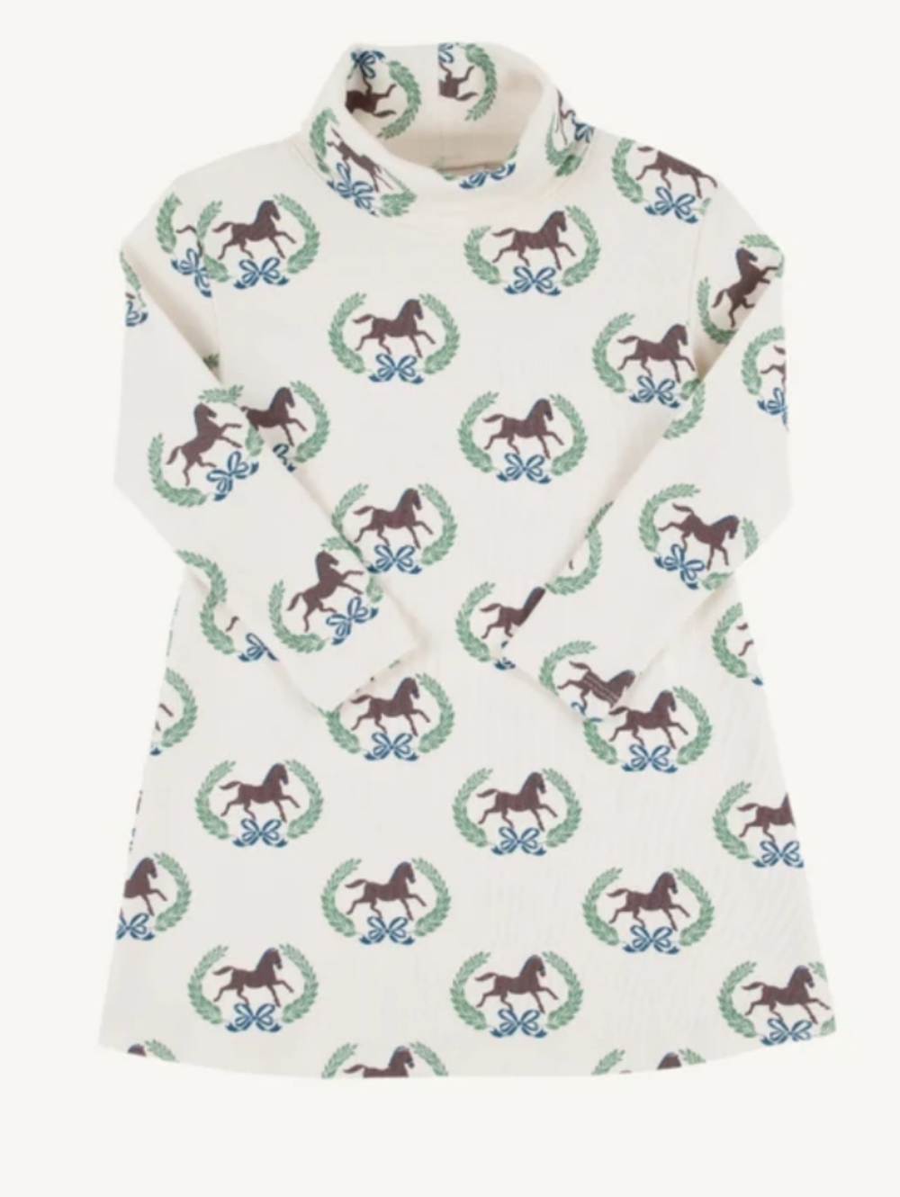Tbbc Cream Turtleneck Dress with Horse & Wreath Print